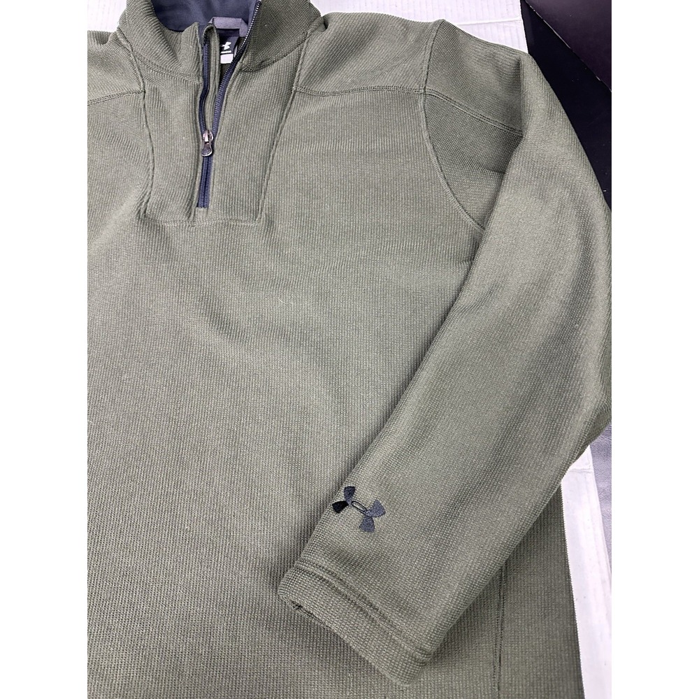 Under Armour Sweater Mens Medium Green Fleece 1/4 Zip Long Sleeve Hiking Camping - Picture 3 of 6
